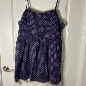 Navy with Purple Floral Patterned Sundress with Lace Trim - Size 24